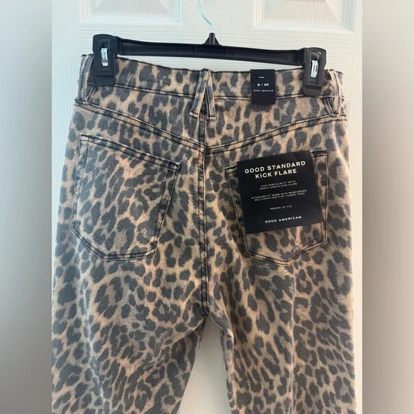 Good American Kick Flare Leopard Jeans-Size 8-NWT - Picture 12 of 13